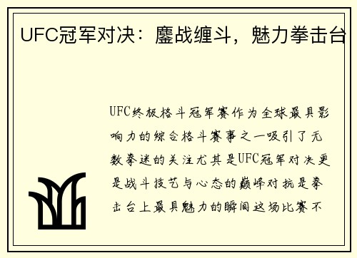 UFC冠军对决：鏖战缠斗，魅力拳击台